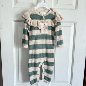 Jessica Simpson Green and Cream Striped sweater Onesie